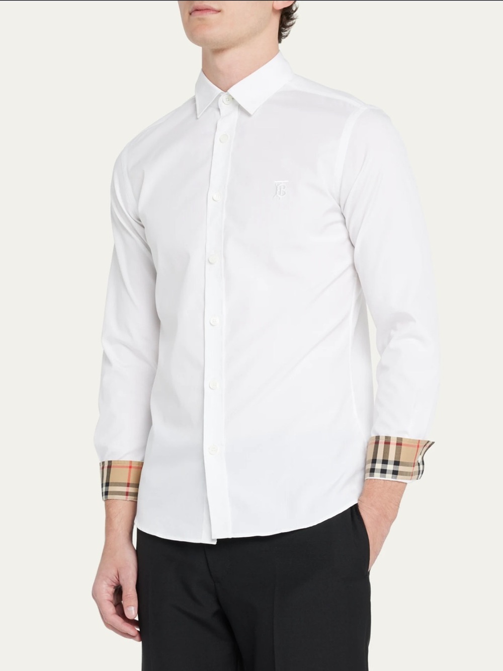 Burberry Brit White Button-Down Shirt with Signature Check Cuffs